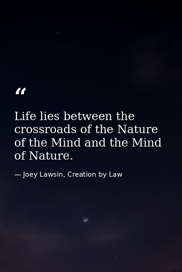 Life lies between the crossroads of the Nature of the Mind and the Mind of Nature. — Joey Lawsin, Creation by Law