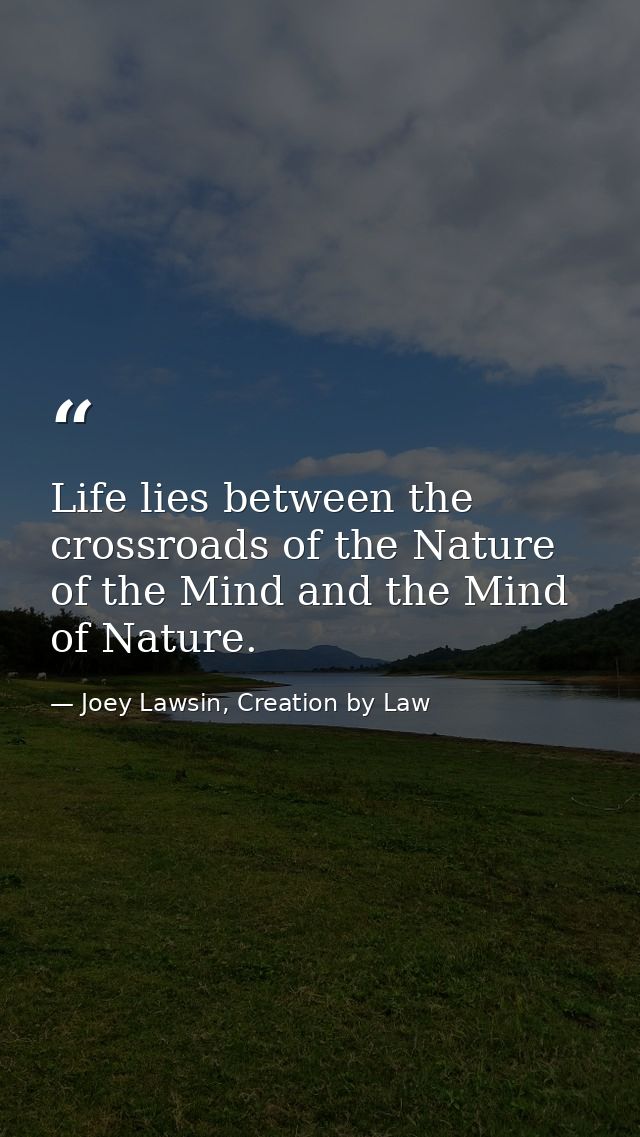 Life lies between the crossroads of the Nature of the Mind and the Mind of Nature. — Joey Lawsin, Creation by Law