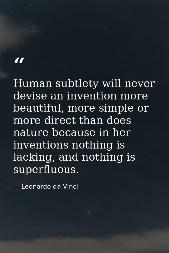 Human subtlety will never devise an invention more beautiful, more simple or more direct than does nature because in her — Leonardo da Vinci