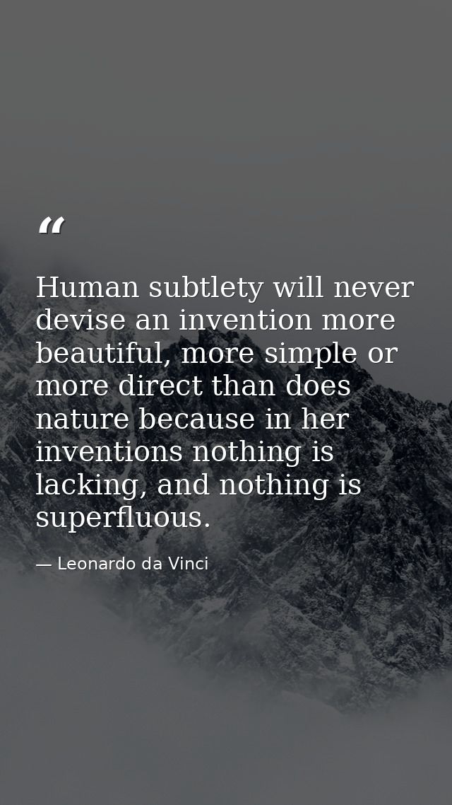 Human subtlety will never devise an invention more beautiful, more simple or more direct than does nature because in her — Leonardo da Vinci