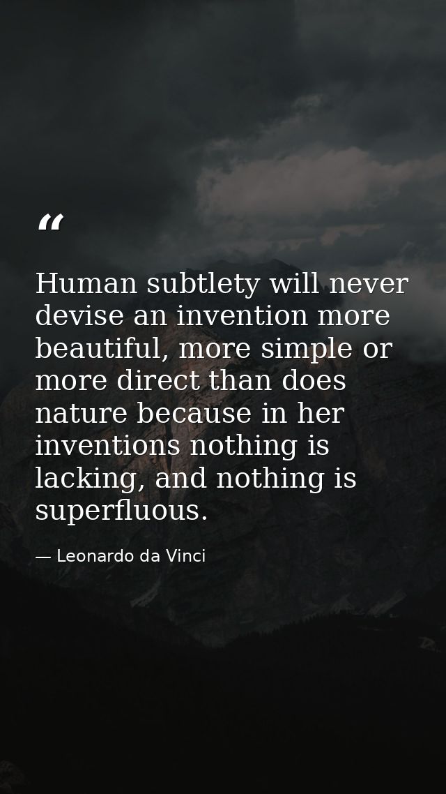 Human subtlety will never devise an invention more beautiful, more simple or more direct than does nature because in her — Leonardo da Vinci