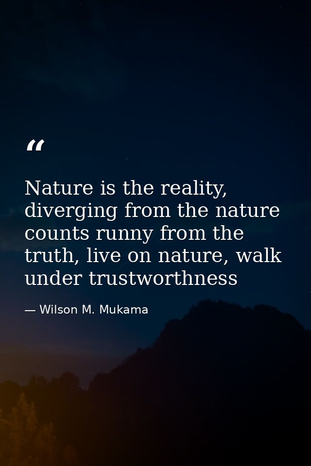 Nature is the reality, diverging from the nature counts runny from the truth, live on nature, walk under trustworthness — Wilson M. Mukama