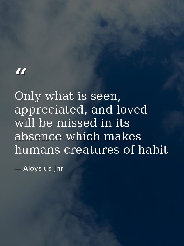 Only what is seen, appreciated, and loved will be missed in its absence which makes humans creatures of habit — Aloysius Jnr