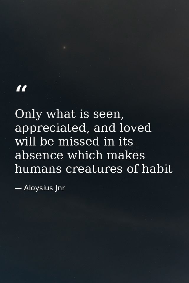 Only what is seen, appreciated, and loved will be missed in its absence which makes humans creatures of habit — Aloysius Jnr