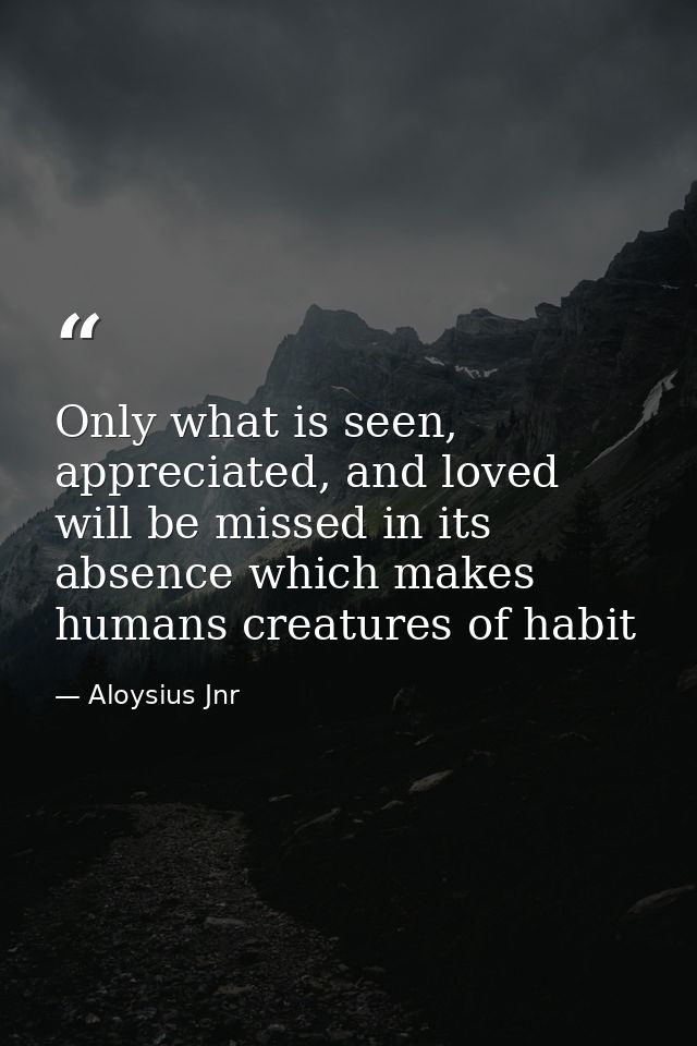 Only what is seen, appreciated, and loved will be missed in its absence which makes humans creatures of habit — Aloysius Jnr