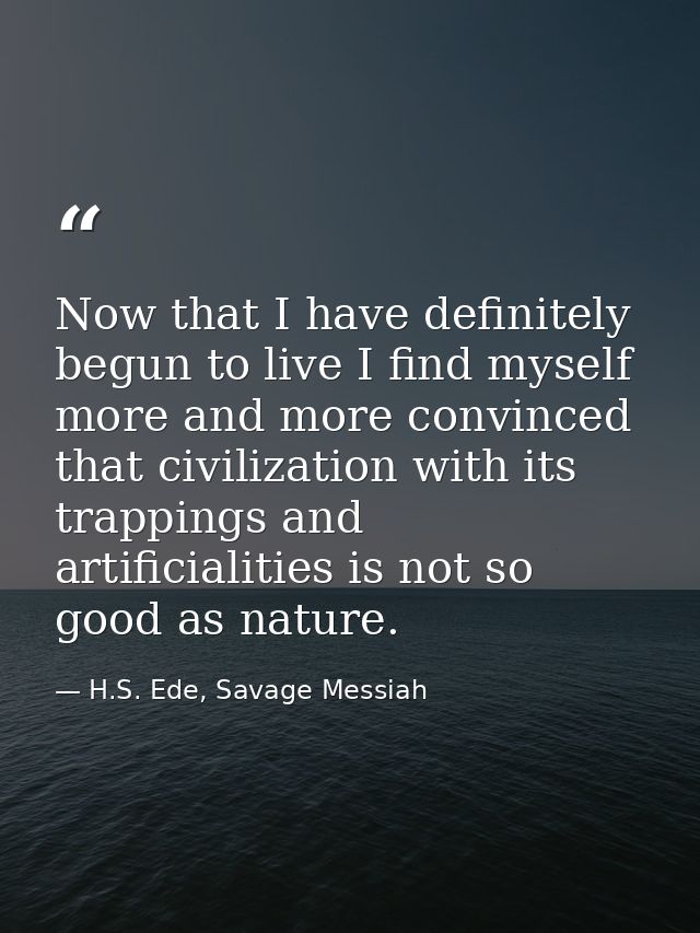 Now that I have definitely begun to live I find myself more and more convinced that civilization with its trappings and  — H.S. Ede, Savage Messiah