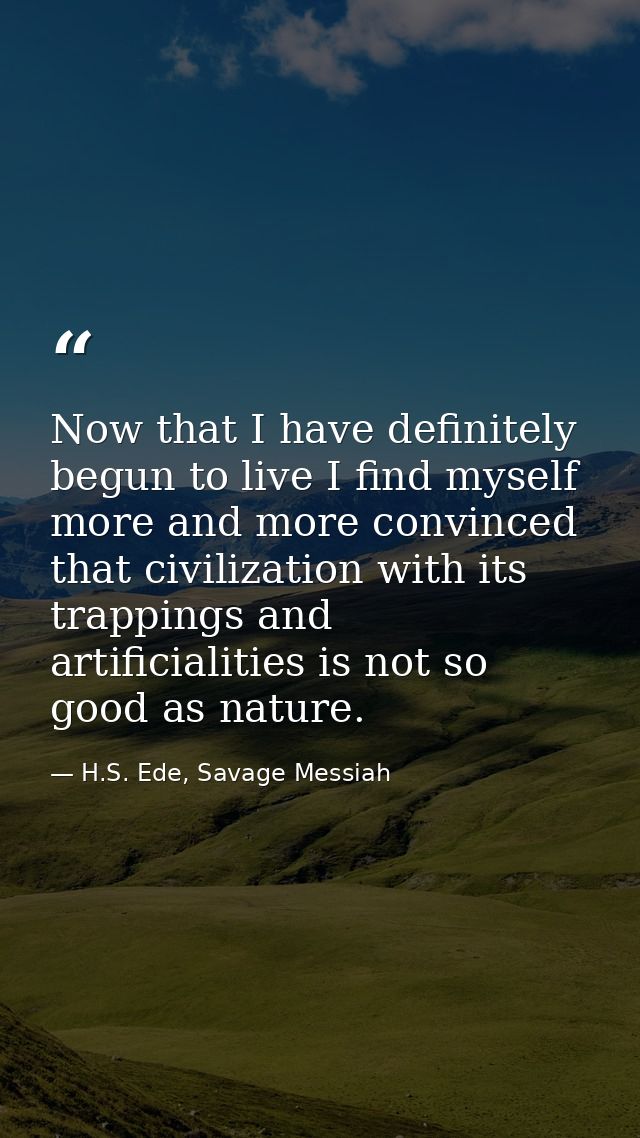 Now that I have definitely begun to live I find myself more and more convinced that civilization with its trappings and  — H.S. Ede, Savage Messiah