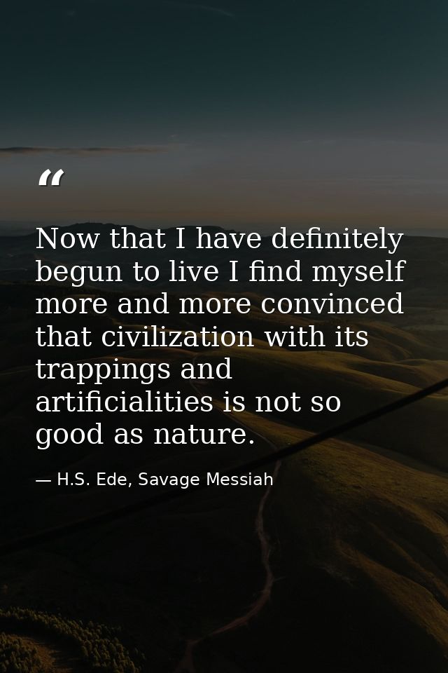 Now that I have definitely begun to live I find myself more and more convinced that civilization with its trappings and  — H.S. Ede, Savage Messiah