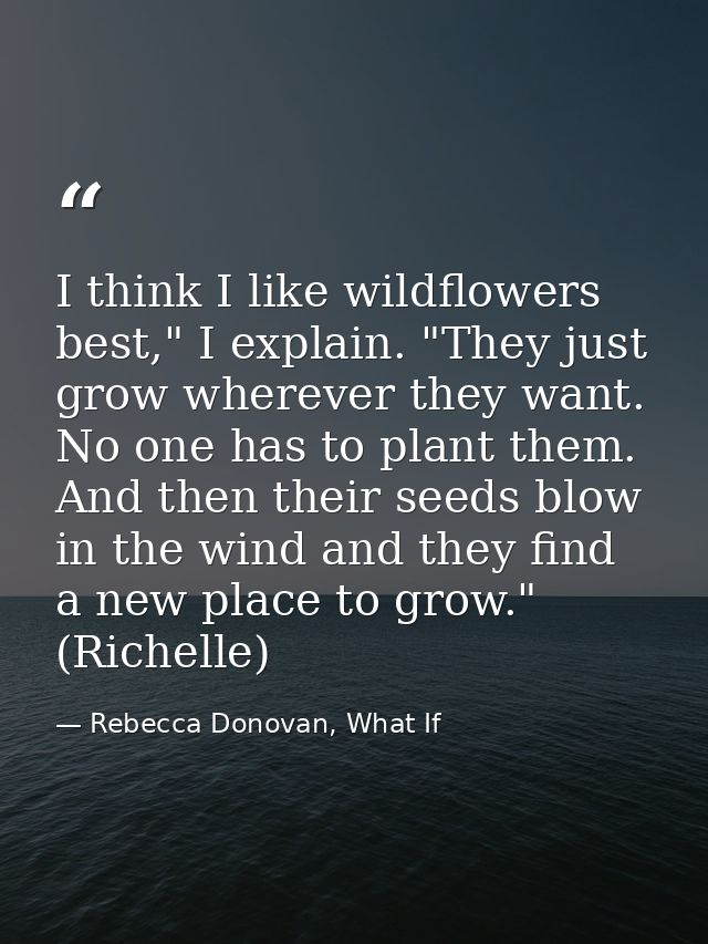 I think I like wildflowers best," I explain. "They just grow wherever they want. No one has to plant them. And then thei — Rebecca Donovan, What If