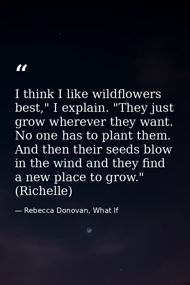 I think I like wildflowers best," I explain. "They just grow wherever they want. No one has to plant them. And then thei — Rebecca Donovan, What If