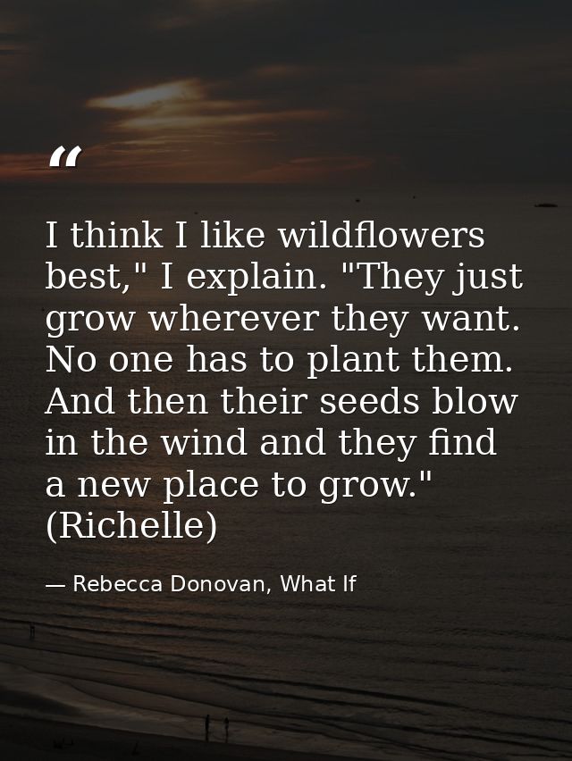 I think I like wildflowers best," I explain. "They just grow wherever they want. No one has to plant them. And then thei — Rebecca Donovan, What If