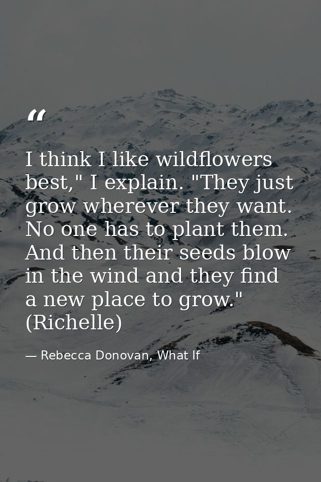 I think I like wildflowers best," I explain. "They just grow wherever they want. No one has to plant them. And then thei — Rebecca Donovan, What If