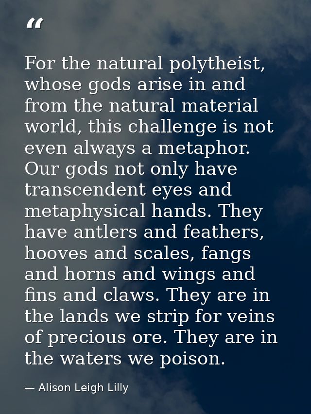 For the natural polytheist, whose gods arise in and from the natural material world, this challenge is not even always a — Alison Leigh Lilly