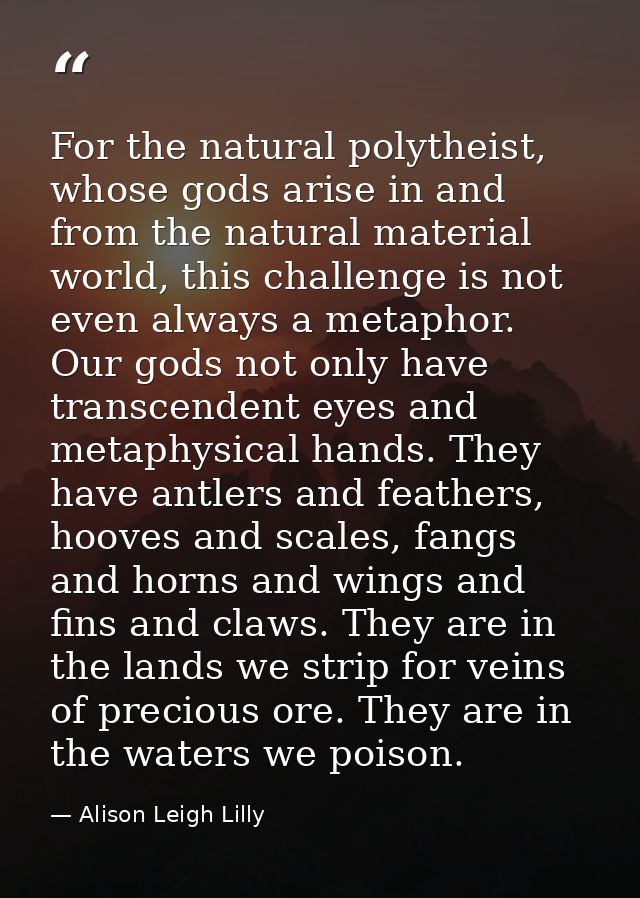 For the natural polytheist, whose gods arise in and from the natural material world, this challenge is not even always a — Alison Leigh Lilly