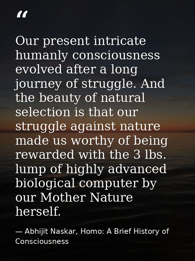 Our present intricate humanly consciousness evolved after a long journey of struggle. And the beauty of natural selectio — Abhijit Naskar, Homo: A Brief History of Consciousness