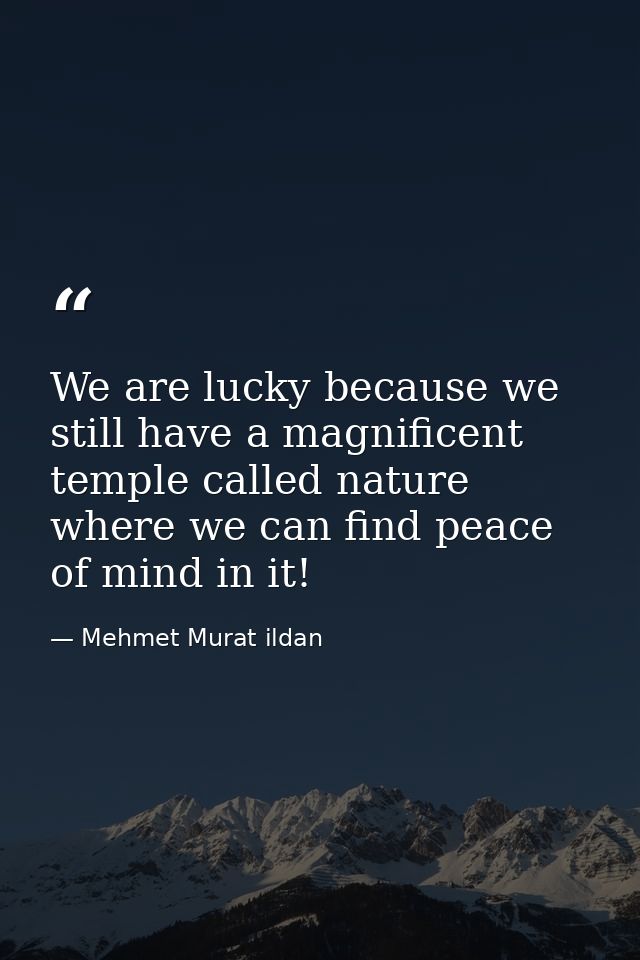 We are lucky because we still have a magnificent temple called nature where we can find peace of mind in it! — Mehmet Murat ildan