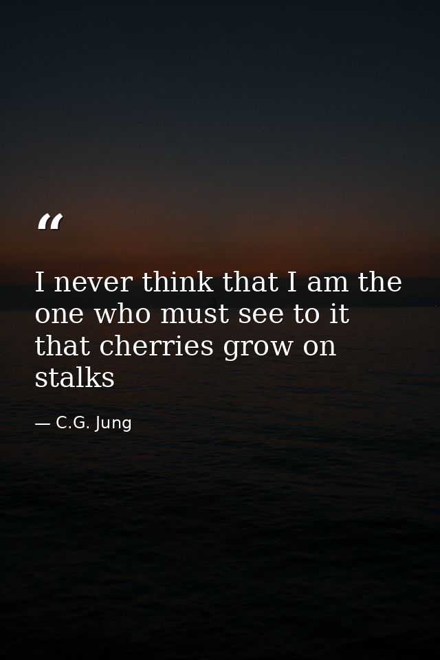 I never think that I am the one who must see to it that cherries grow on stalks — C.G. Jung