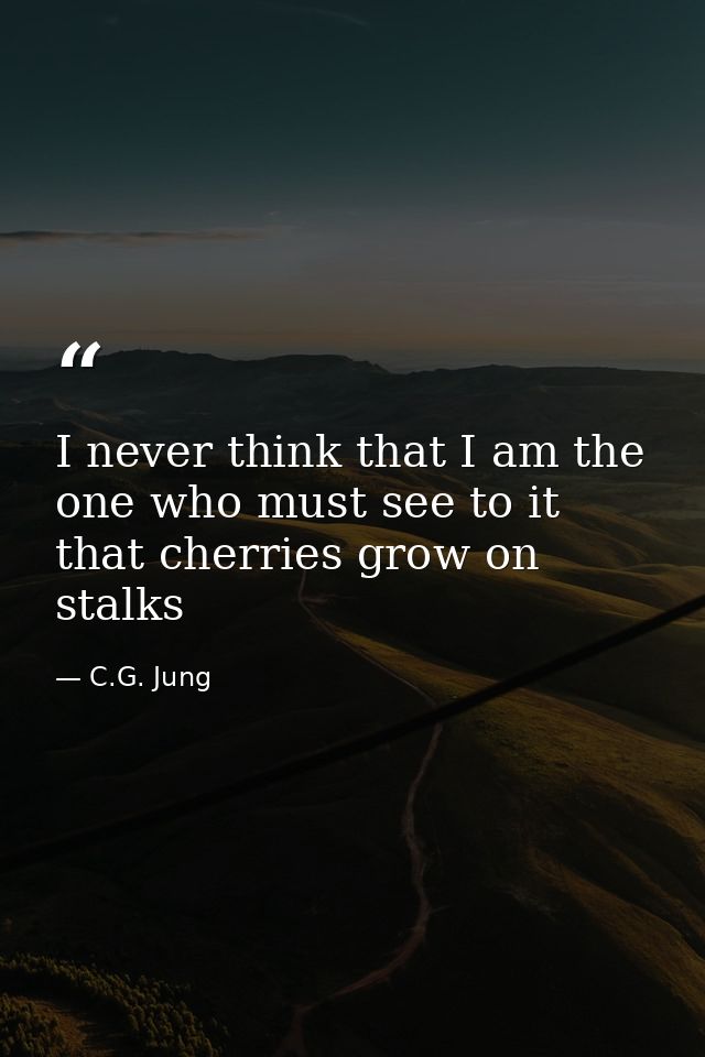 I never think that I am the one who must see to it that cherries grow on stalks — C.G. Jung
