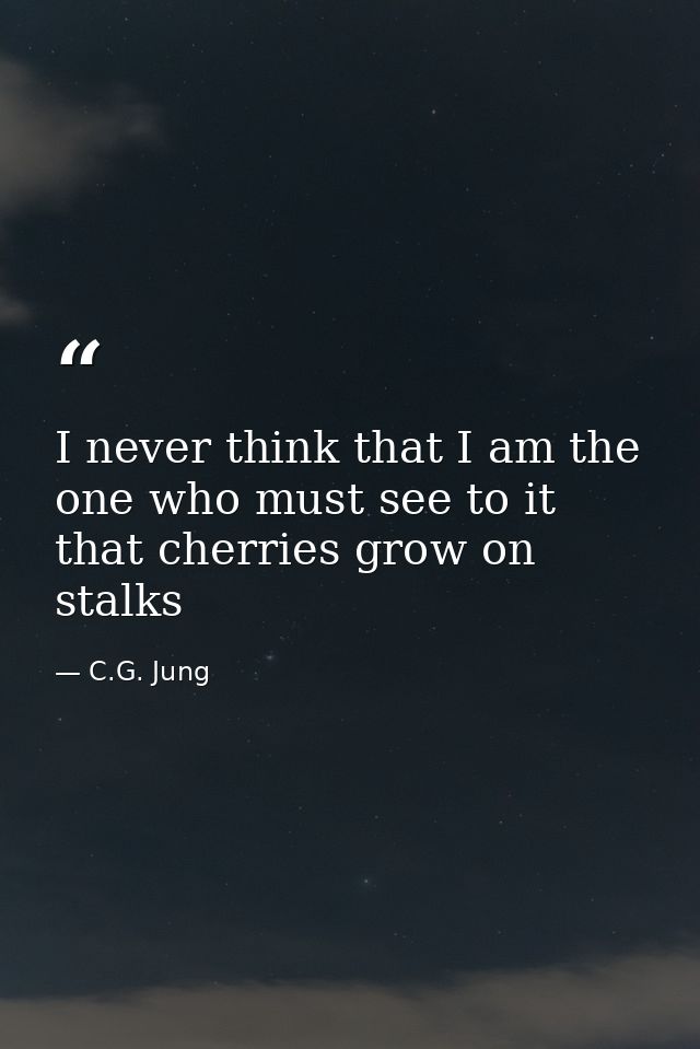 I never think that I am the one who must see to it that cherries grow on stalks — C.G. Jung