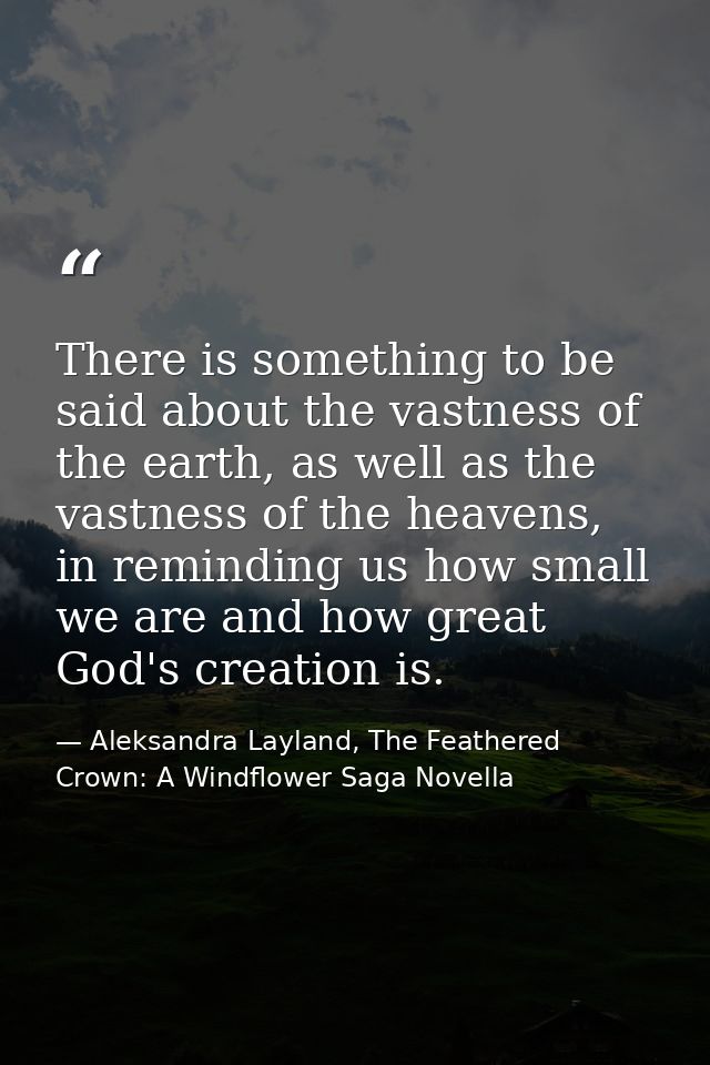 There is something to be said about the vastness of the earth, as well as the vastness of the heavens, in reminding us h — Aleksandra Layland, The Feathered Crown: A Windflower Saga Novella