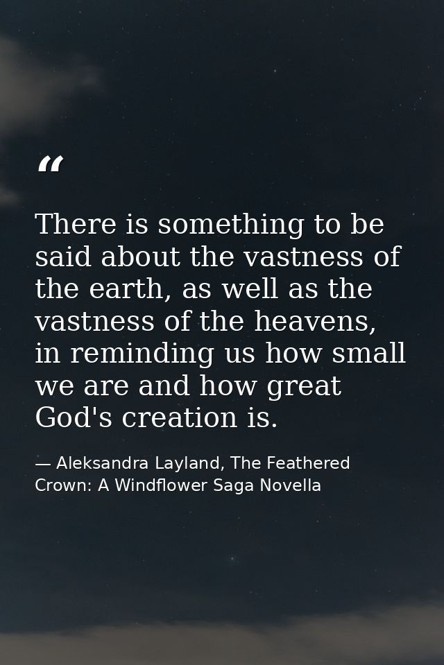 There is something to be said about the vastness of the earth, as well as the vastness of the heavens, in reminding us h — Aleksandra Layland, The Feathered Crown: A Windflower Saga Novella
