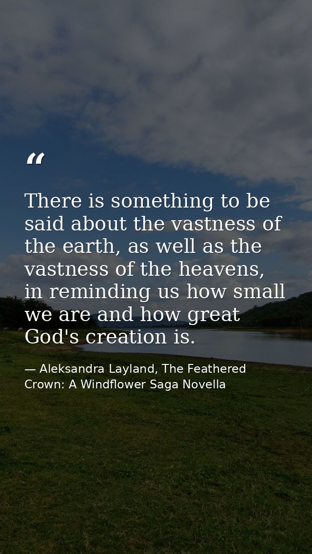 There is something to be said about the vastness of the earth, as well as the vastness of the heavens, in reminding us h — Aleksandra Layland, The Feathered Crown: A Windflower Saga Novella