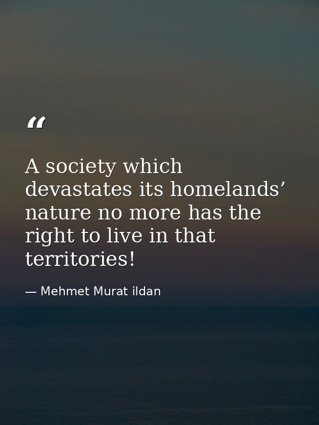A society which devastates its homelands’ nature no more has the right to live in that territories! — Mehmet Murat ildan
