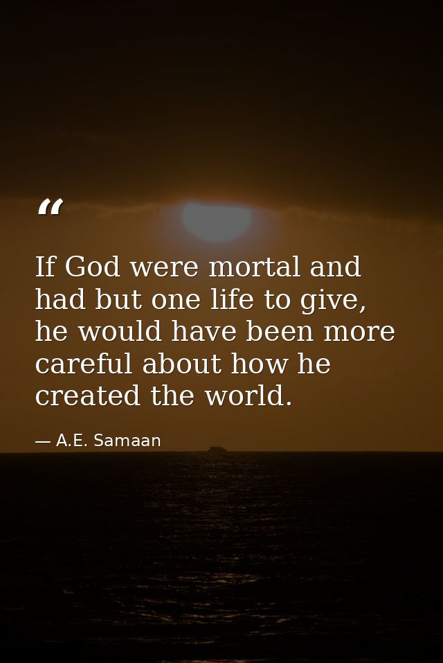 If God were mortal and had but one life to give, he would have been more careful about how he created the world. — A.E. Samaan