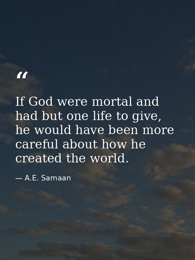 If God were mortal and had but one life to give, he would have been more careful about how he created the world. — A.E. Samaan