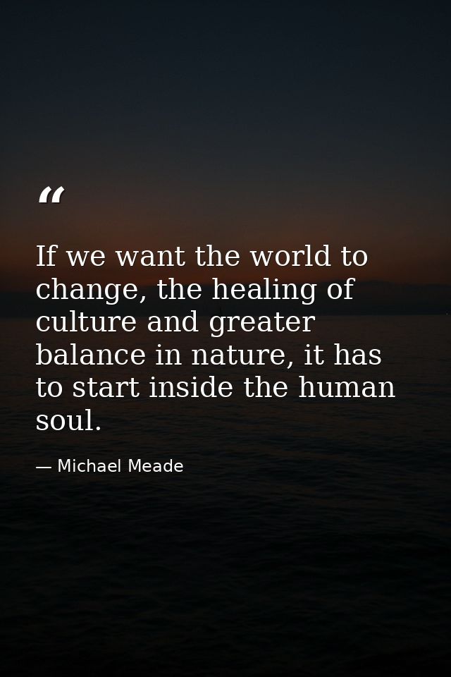 If we want the world to change, the healing of culture and greater balance in nature, it has to start inside the human s — Michael Meade