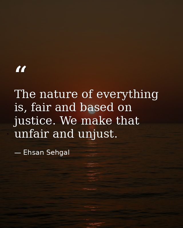 The nature of everything is, fair and based on justice. We make that unfair and unjust. — Ehsan Sehgal