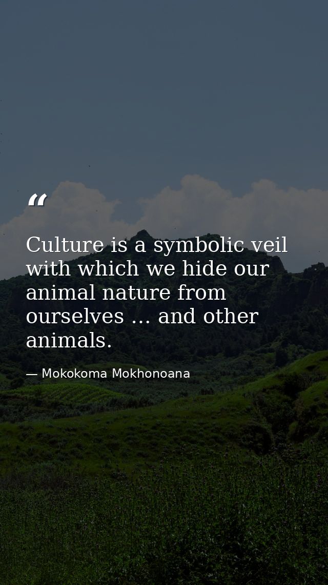 Culture is a symbolic veil with which we hide our animal nature from ourselves … and other animals. — Mokokoma Mokhonoana