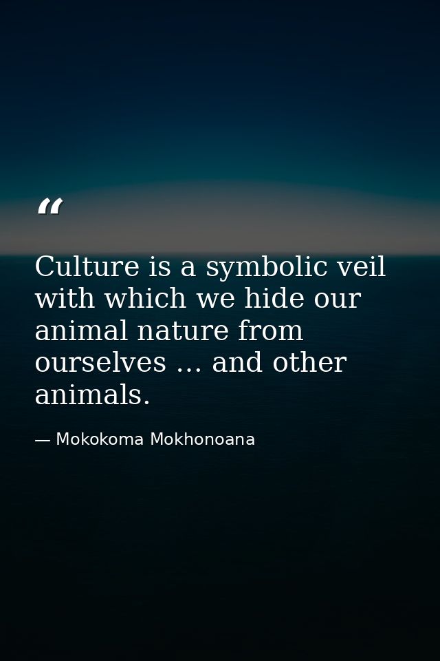 Culture is a symbolic veil with which we hide our animal nature from ourselves … and other animals. — Mokokoma Mokhonoana