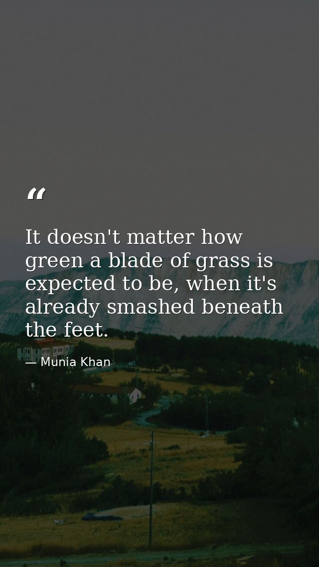 It doesn't matter how green a blade of grass is expected to be, when it's already smashed beneath the feet. — Munia Khan