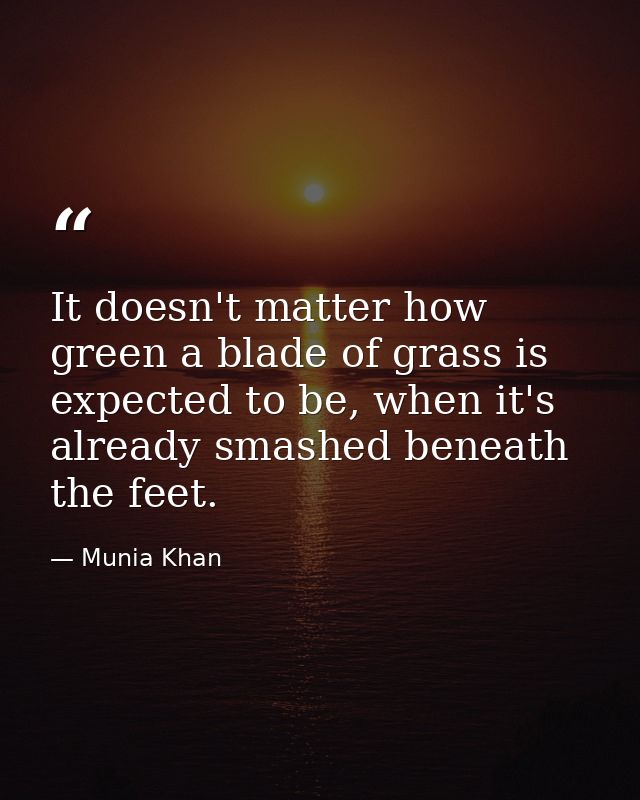 It doesn't matter how green a blade of grass is expected to be, when it's already smashed beneath the feet. — Munia Khan
