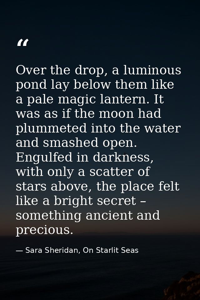 Over the drop, a luminous pond lay below them like a pale magic lantern. It was as if the moon had plummeted into the wa — Sara Sheridan, On Starlit Seas