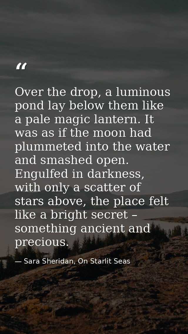 Over the drop, a luminous pond lay below them like a pale magic lantern. It was as if the moon had plummeted into the wa — Sara Sheridan, On Starlit Seas