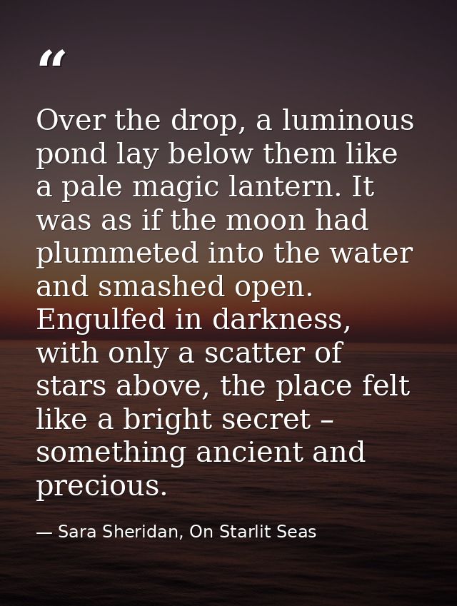 Over the drop, a luminous pond lay below them like a pale magic lantern. It was as if the moon had plummeted into the wa — Sara Sheridan, On Starlit Seas