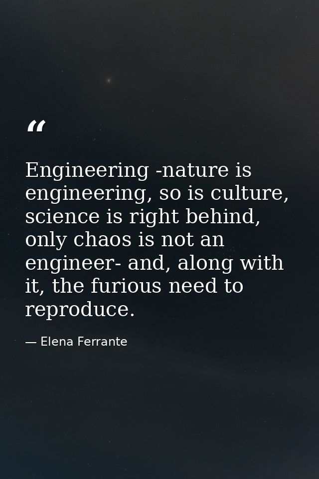Engineering -nature is engineering, so is culture, science is right behind, only chaos is not an engineer- and, along wi — Elena Ferrante