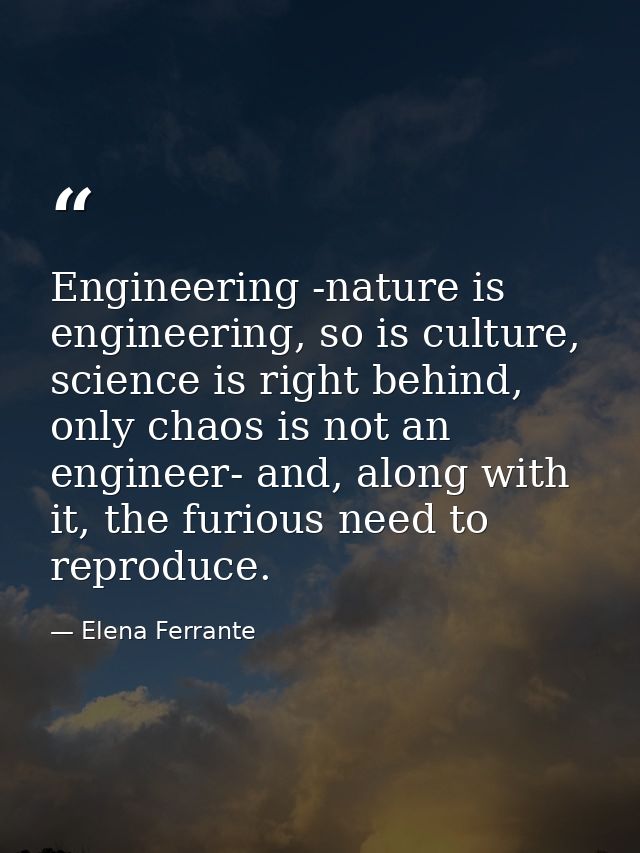 Engineering -nature is engineering, so is culture, science is right behind, only chaos is not an engineer- and, along wi — Elena Ferrante
