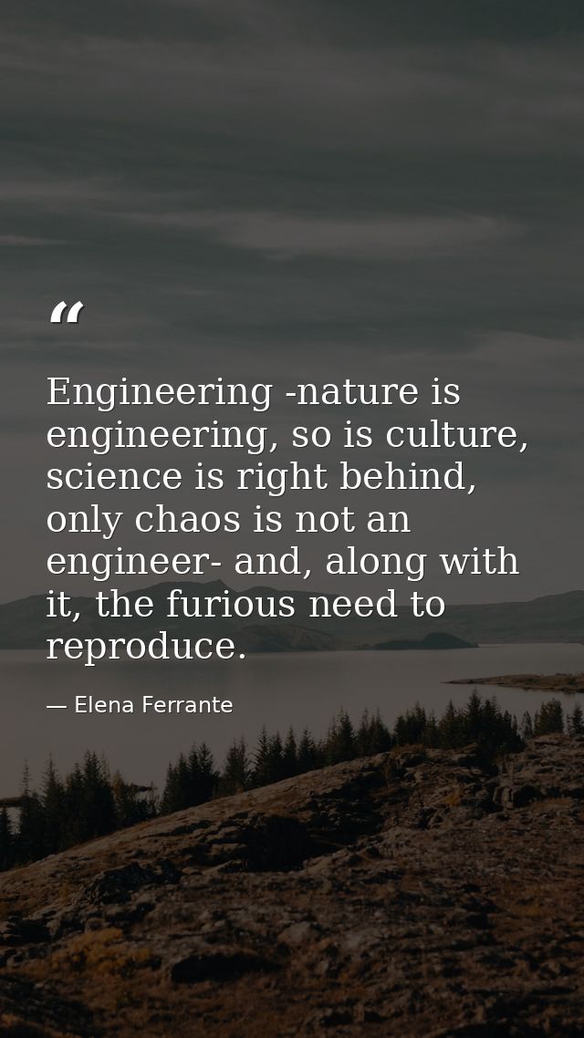 Engineering -nature is engineering, so is culture, science is right behind, only chaos is not an engineer- and, along wi — Elena Ferrante