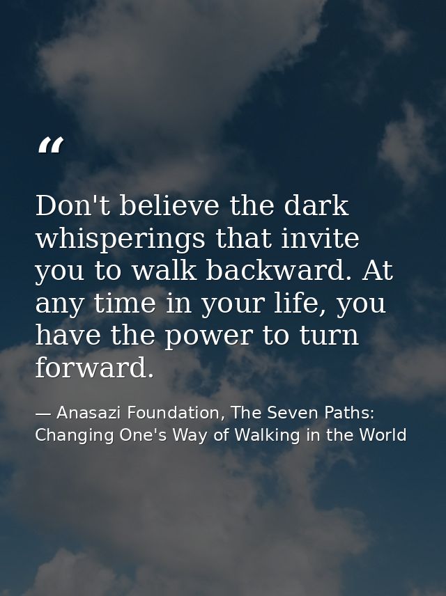 Don't believe the dark whisperings that invite you to walk backward. At any time in your life, you have the power to tur — Anasazi Foundation, The Seven Paths: Changing One's Way of Walking in the World