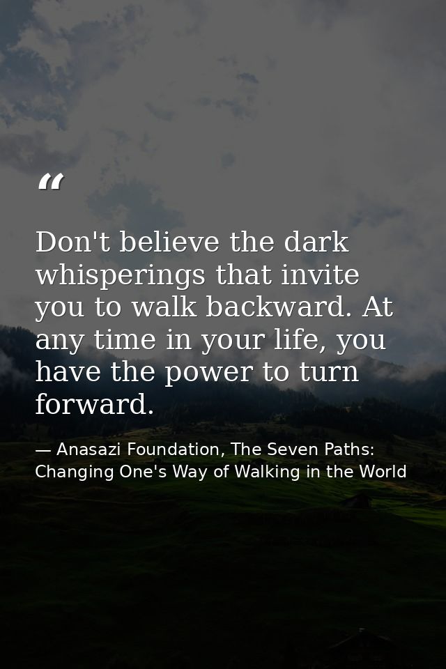 Don't believe the dark whisperings that invite you to walk backward. At any time in your life, you have the power to tur — Anasazi Foundation, The Seven Paths: Changing One's Way of Walking in the World