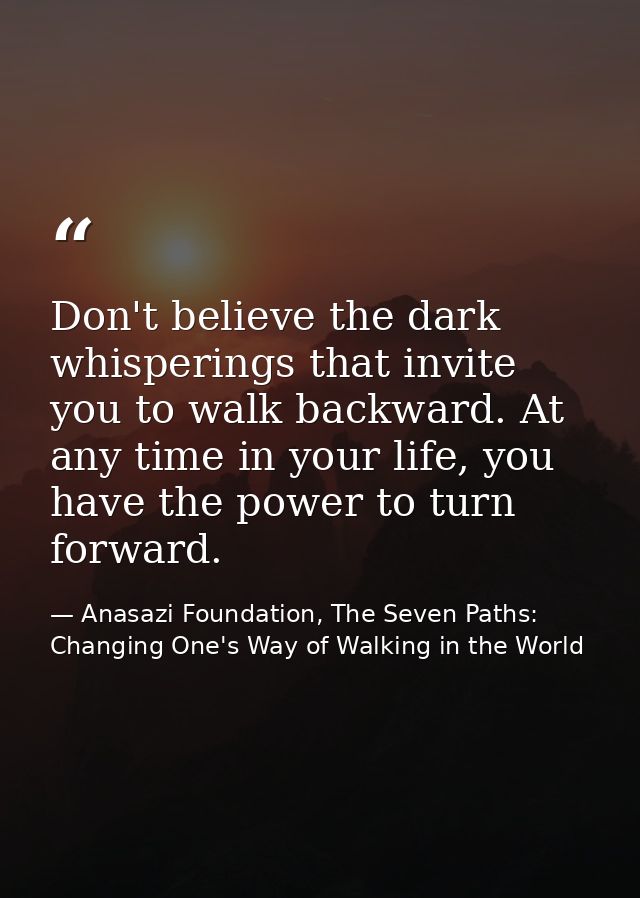 Don't believe the dark whisperings that invite you to walk backward. At any time in your life, you have the power to tur — Anasazi Foundation, The Seven Paths: Changing One's Way of Walking in the World