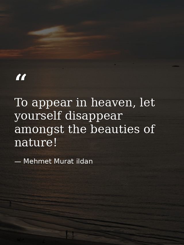 To appear in heaven, let yourself disappear amongst the beauties of nature! — Mehmet Murat ildan