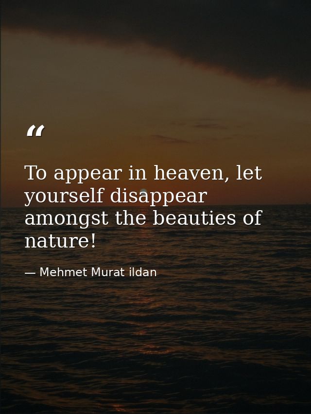 To appear in heaven, let yourself disappear amongst the beauties of nature! — Mehmet Murat ildan