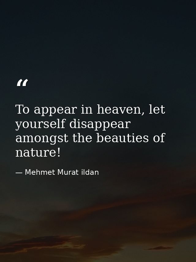 To appear in heaven, let yourself disappear amongst the beauties of nature! — Mehmet Murat ildan