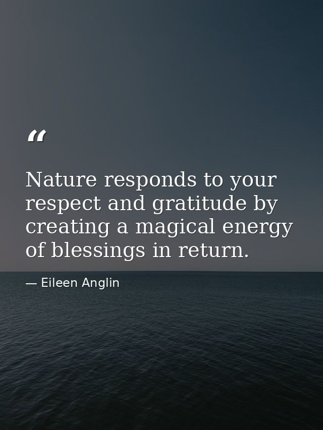 Nature responds to your respect and gratitude by creating a magical energy of blessings in return. — Eileen Anglin