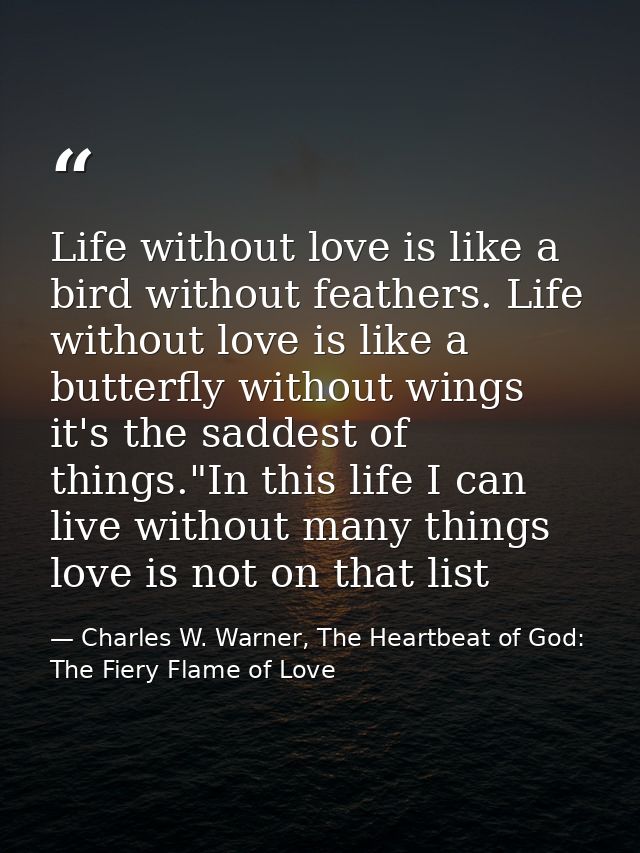 Life without love is like a bird without feathers. Life without love is like a butterfly without wings it's the saddest  — Charles W. Warner, The Heartbeat of God: The Fiery Flame of Love