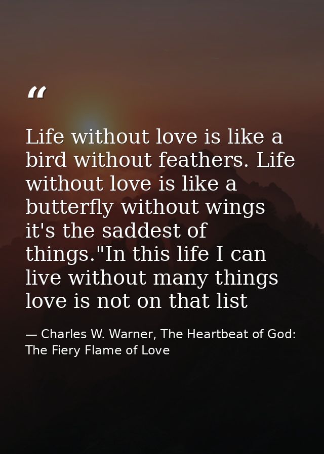 Life without love is like a bird without feathers. Life without love is like a butterfly without wings it's the saddest  — Charles W. Warner, The Heartbeat of God: The Fiery Flame of Love